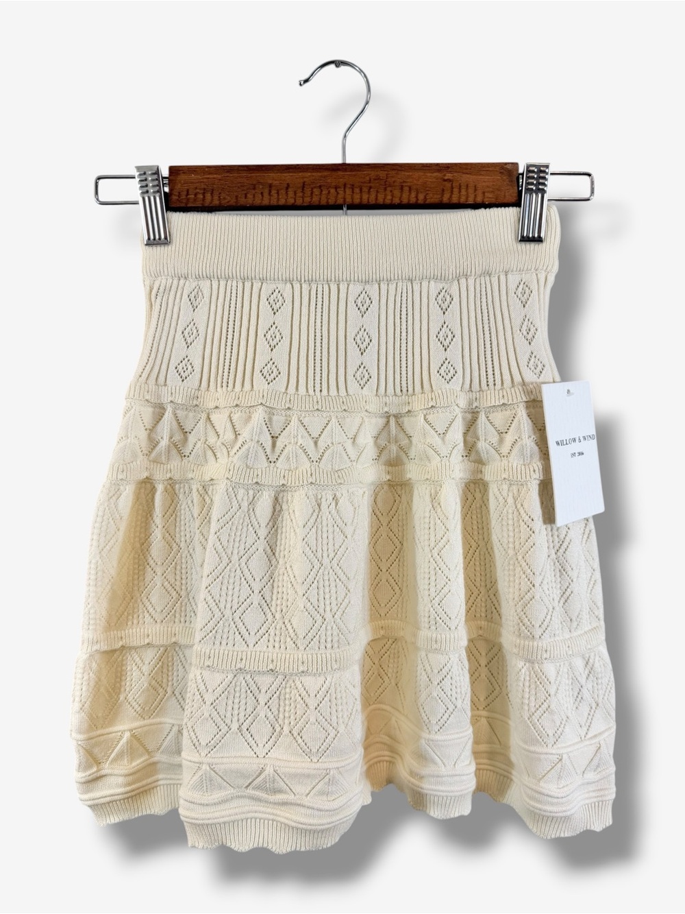 Willow & Wind Cream Knit Skirt Size XS Eyelet A-Line Flare High Waist Boho